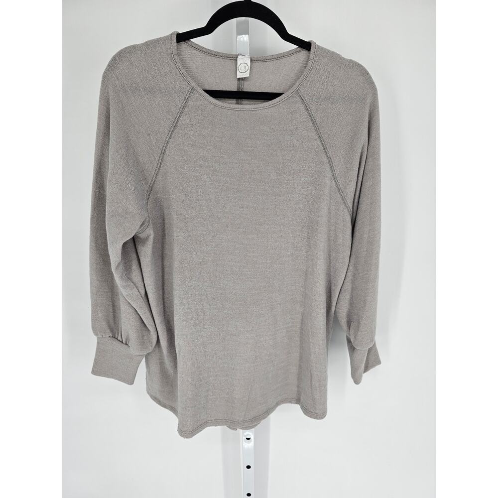 cy Womens Heather Grey Loose Fit Pullover Crew Neck Long Sleeve Back Slit Top XL